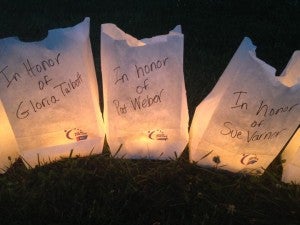 Participants and donors dedicated luminaria bags in honor of those who died or survived from cancer and those who continue to battle it. The event was held Saturday at Southside Virginia Community College in Keysville.