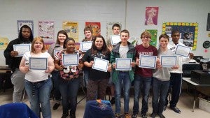 Randolph-Henry High School students to receive the W!SE Financial Literacy Certification in Sherri Pillow’s first period economics and personal finance class this spring semester are, from left, front row, Sydney Smith, Tia Perkins, Catherine Tedder, Jackson Harding, Evan Czaplicki, Joshua Smith; second row, Tyrie Blow-Tydings, Maci Barker, Joseph Hengeli Jr., Billy Van Lenten and Dylan Harris. Not pictured are Elizabeth Brame, Anna Pasciuta, Hannah Pasciuta and Quevon Rawlings.