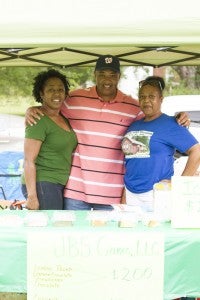 From left, Judella Saunders, Ronnie Saunders and Marian Bouldin sold slices of cake during the event.